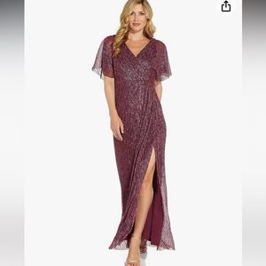 Adrianna Papell Women's Metallic Blouson Gown burgundy size 14 NWT $198